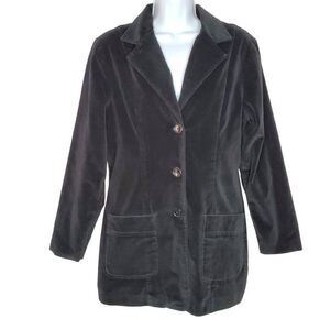 Vtg Denim & Co Velveteen Single Breasted Blazer Jacket Sz S Black